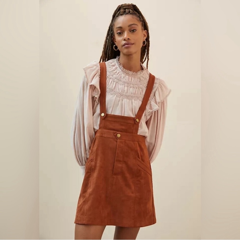 Anthropologie Faux Suede Overall Mini Dress/Pinafore